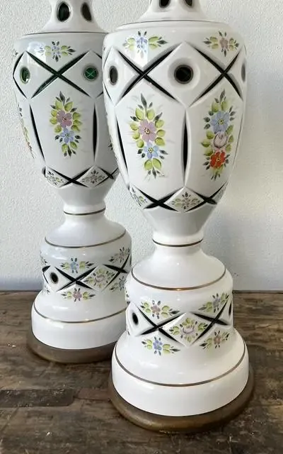 Vintage Cut Colored Glass Lamps - A Pair — additional photo 6