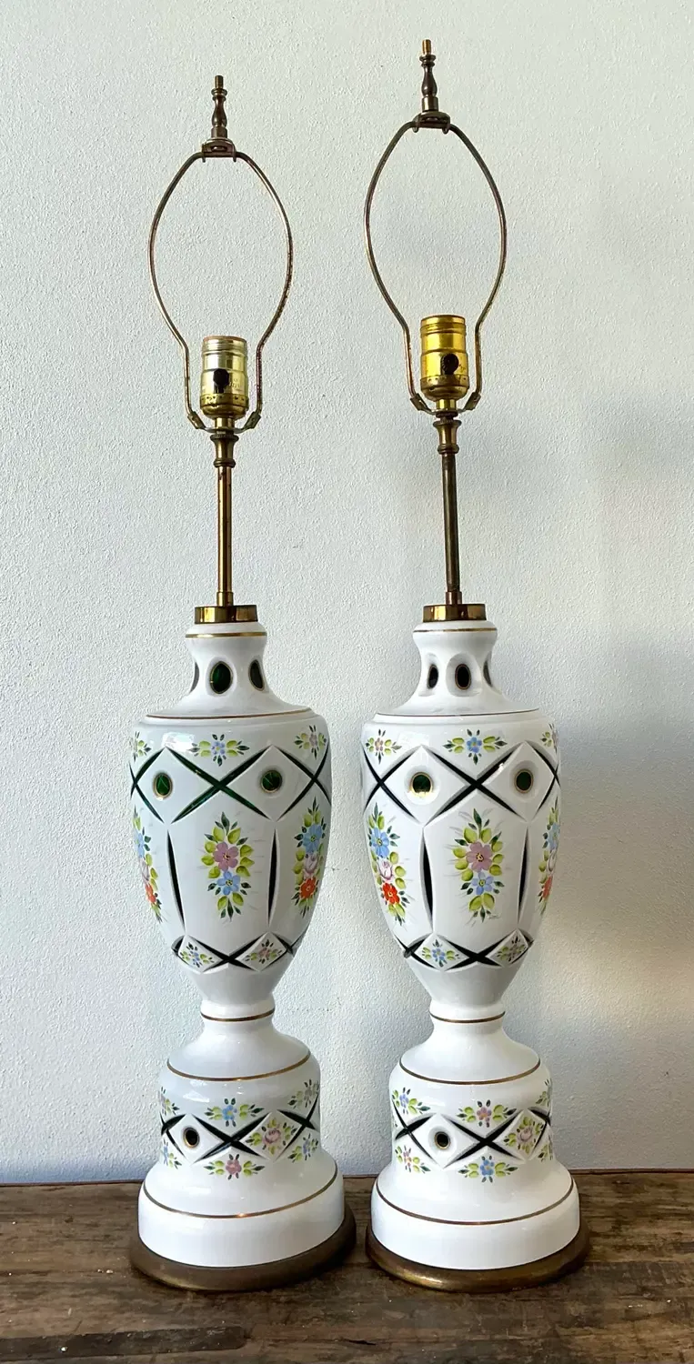 Vintage Cut Colored Glass Lamps - A Pair — additional photo 8