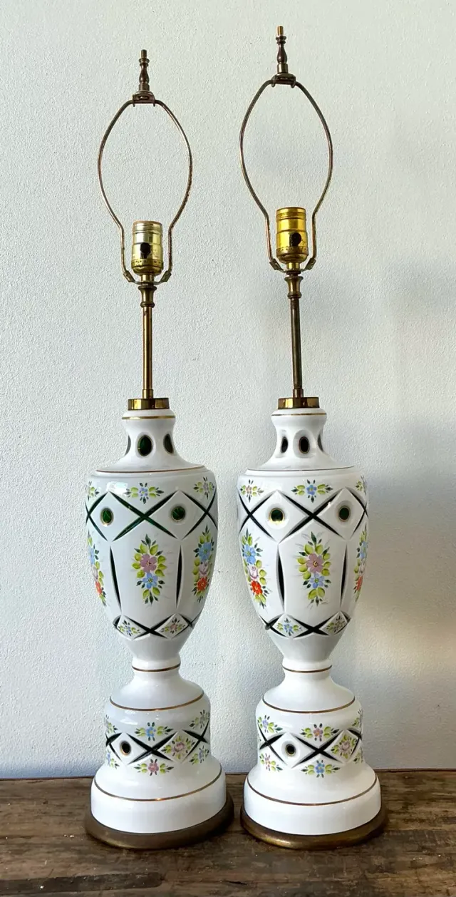 Vintage Cut Colored Glass Lamps - A Pair — additional photo 8