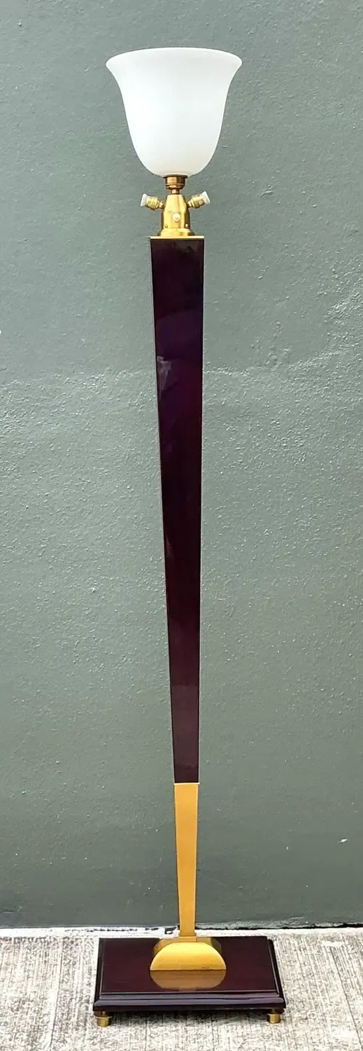 Vintage Deco Zebra Wood and Brass Floor Lamp — additional photo 2