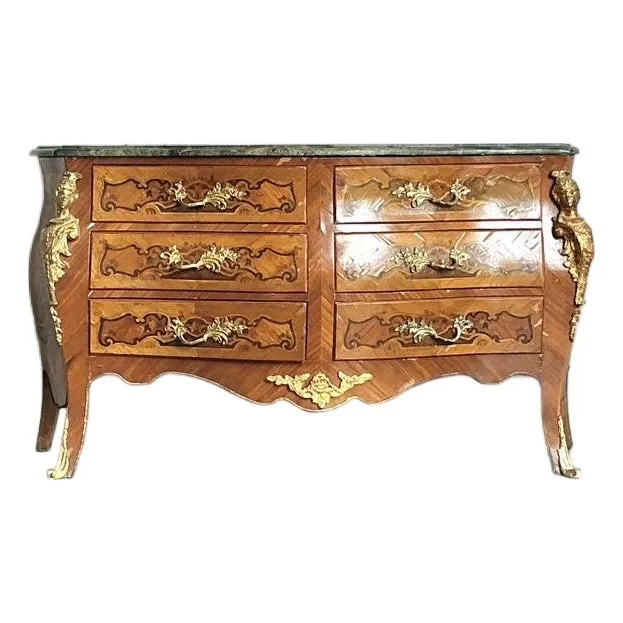 Vintage Distressed Marquetry and Ormolu Bombe Chest — additional photo 1