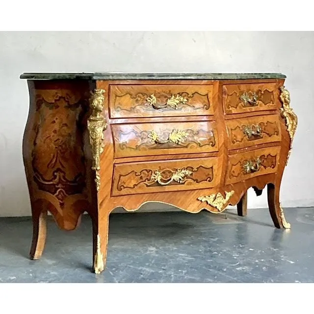 Vintage Distressed Marquetry and Ormolu Bombe Chest — additional photo 2