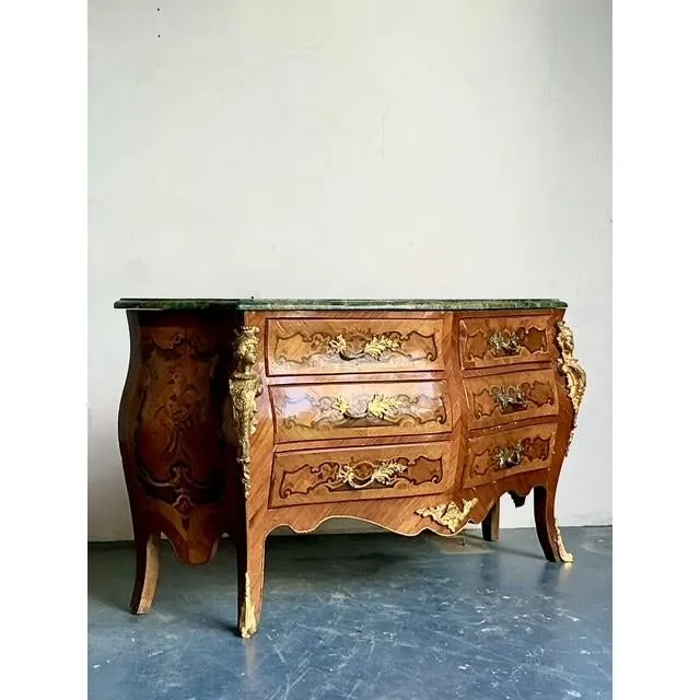 Vintage Distressed Marquetry and Ormolu Bombe Chest — additional photo 3