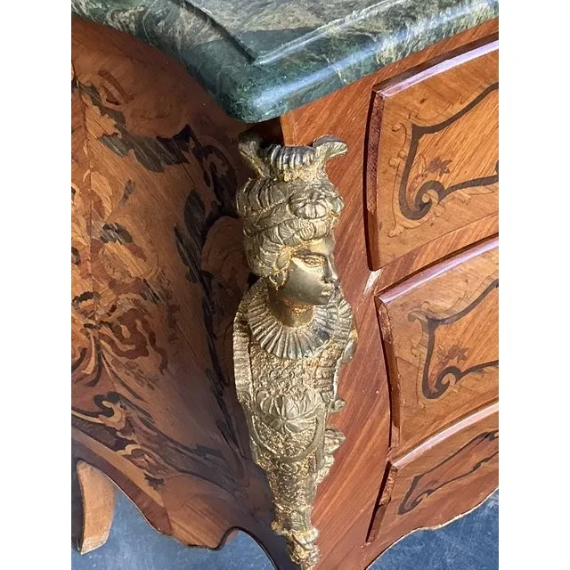 Vintage Distressed Marquetry and Ormolu Bombe Chest — additional photo 5