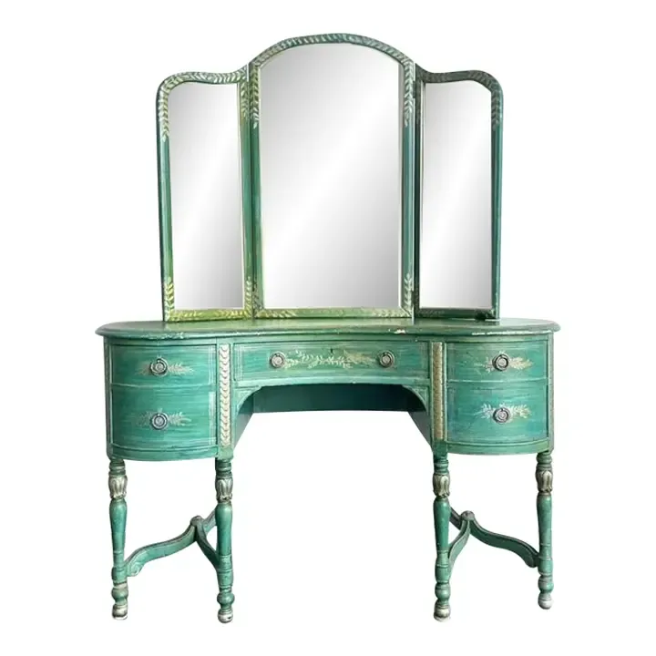 Vintage Distressed Mirrored Vanity and Chair — additional photo 1