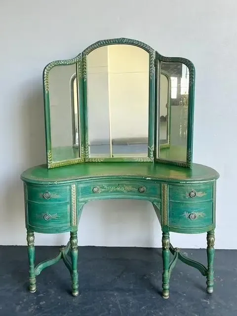 Vintage Distressed Mirrored Vanity and Chair — additional photo 2