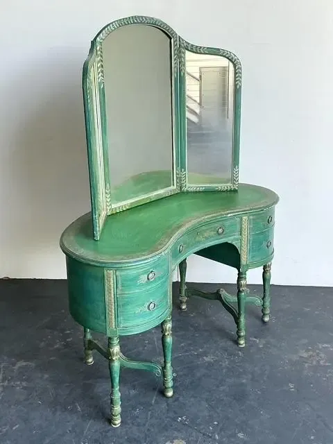 Vintage Distressed Mirrored Vanity and Chair — additional photo 3