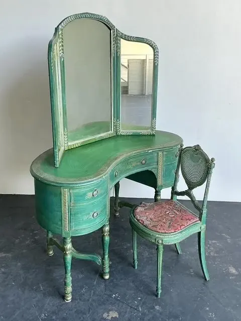 Vintage Distressed Mirrored Vanity and Chair — additional photo 6