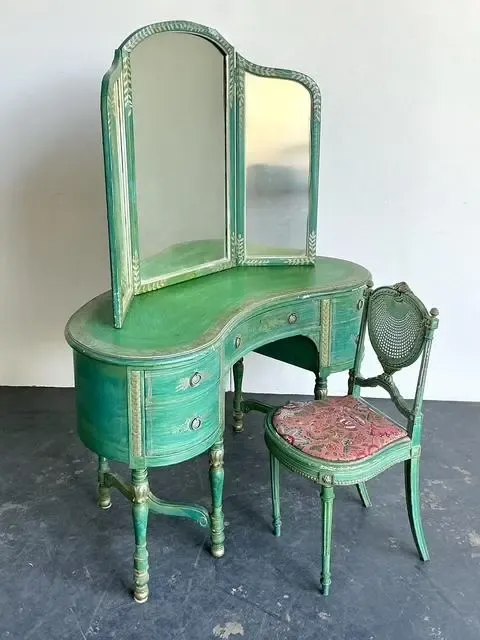 Vintage Distressed Mirrored Vanity and Chair — additional photo 8