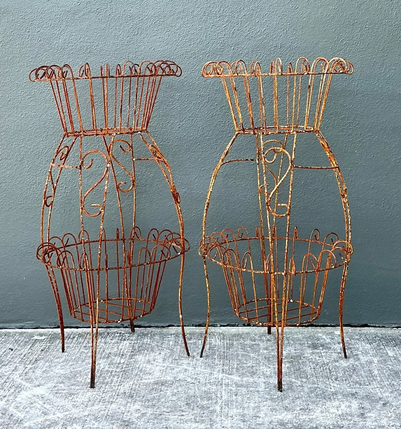 Vintage Distressed Wire Plant Stands - A Pair — additional photo 2