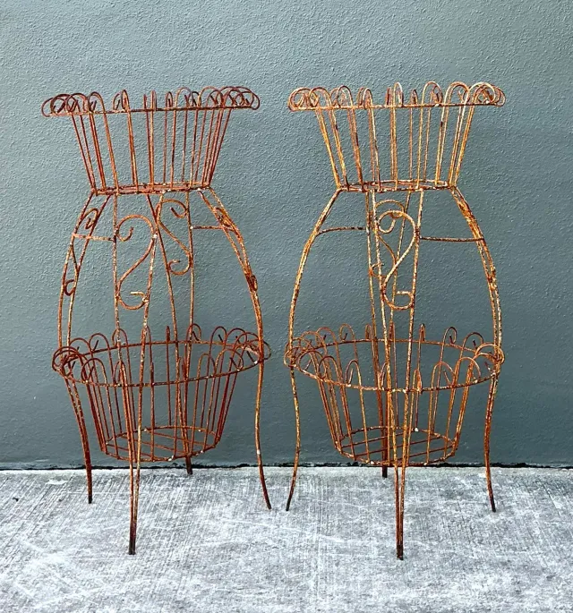 Vintage Distressed Wire Plant Stands - A Pair — additional photo 2