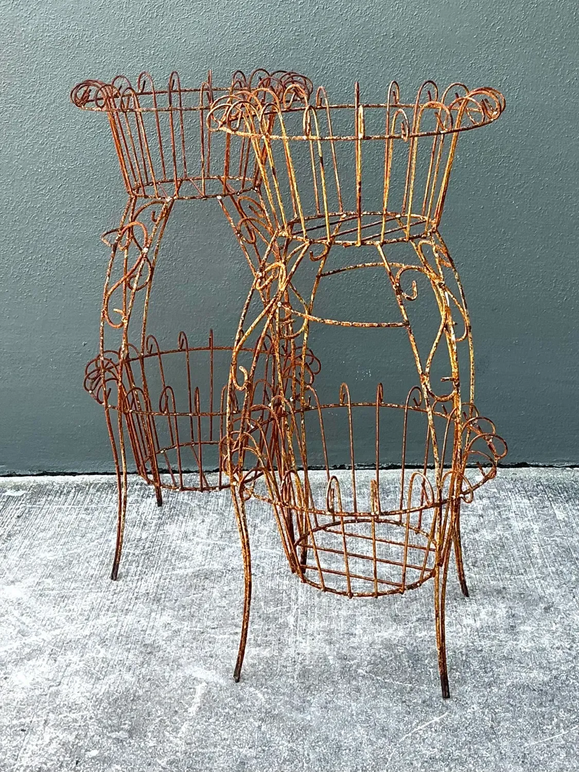 Vintage Distressed Wire Plant Stands - A Pair — additional photo 3