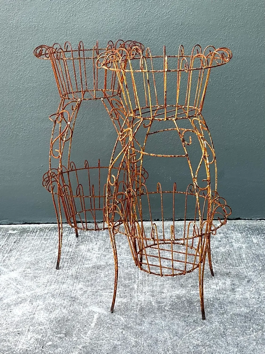 Vintage Distressed Wire Plant Stands - A Pair — additional photo 4