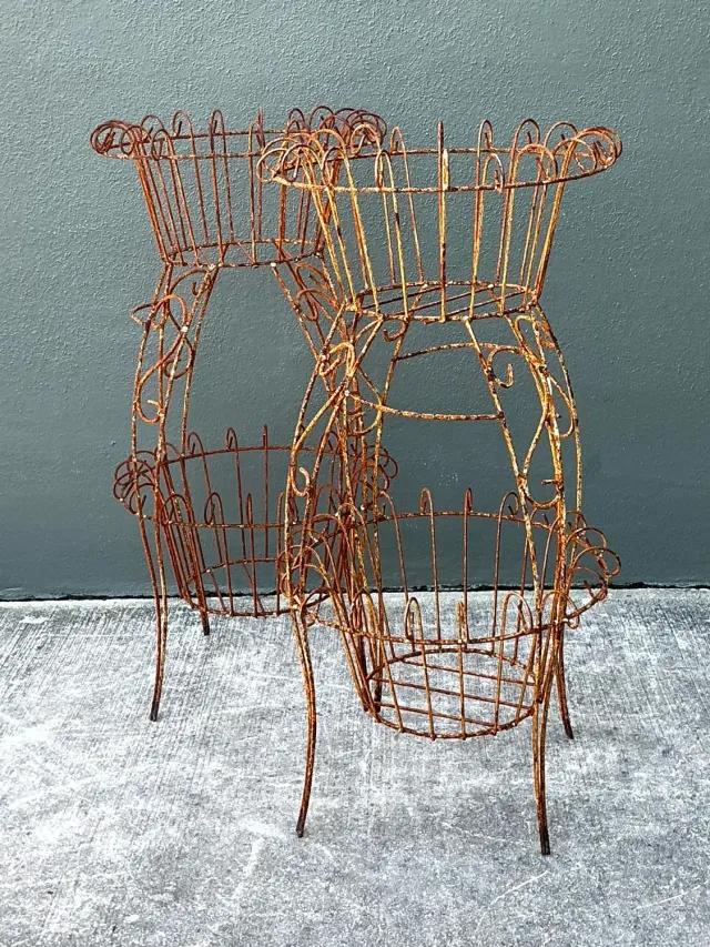 Vintage Distressed Wire Plant Stands - A Pair — additional photo 4