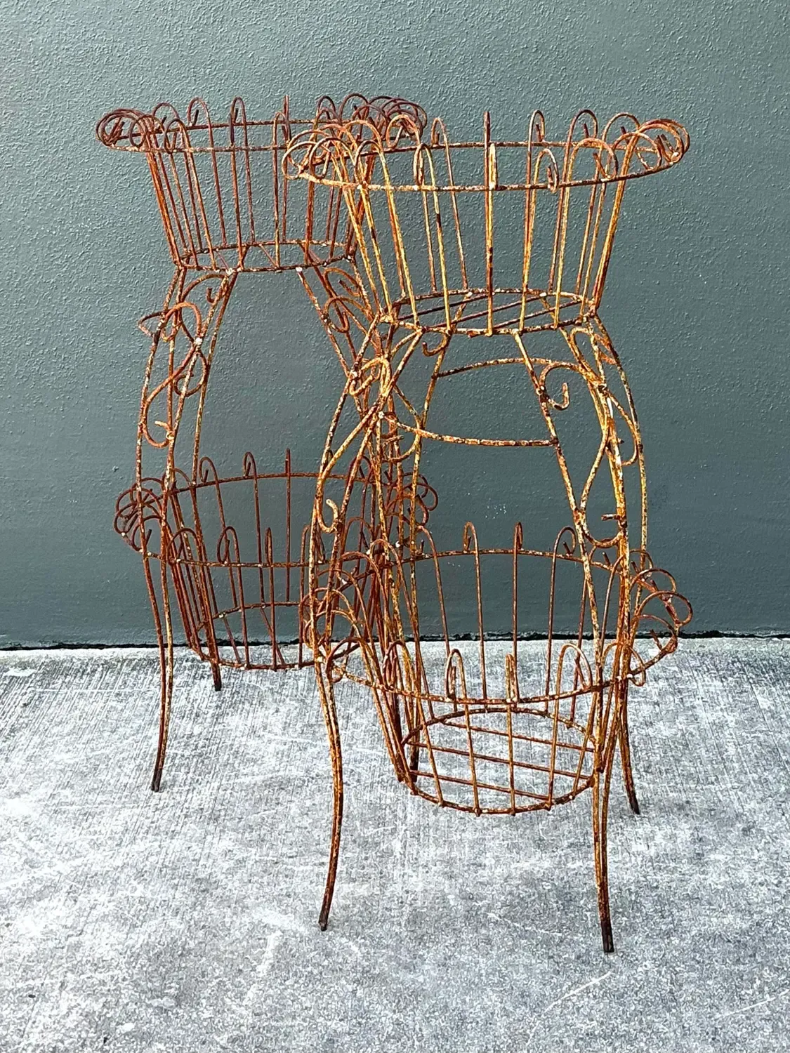 Vintage Distressed Wire Plant Stands - A Pair — additional photo 5