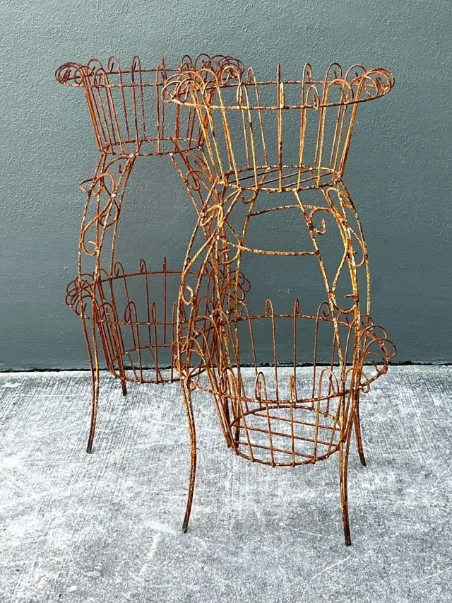 Vintage Distressed Wire Plant Stands - A Pair — additional photo 5