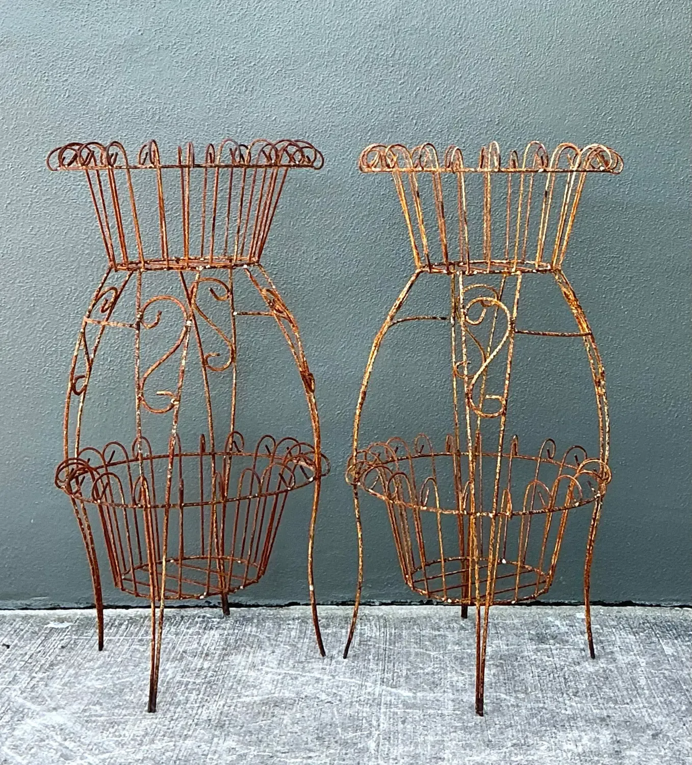Vintage Distressed Wire Plant Stands - A Pair — additional photo 6