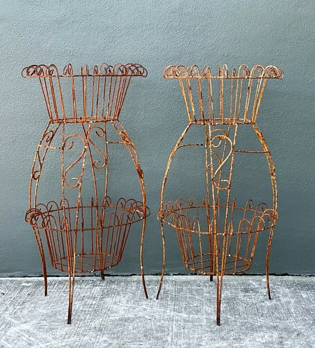 Vintage Distressed Wire Plant Stands - A Pair — additional photo 6