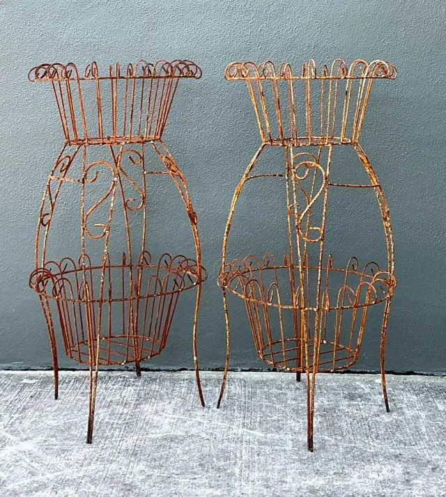 Vintage Distressed Wire Plant Stands - A Pair — additional photo 7