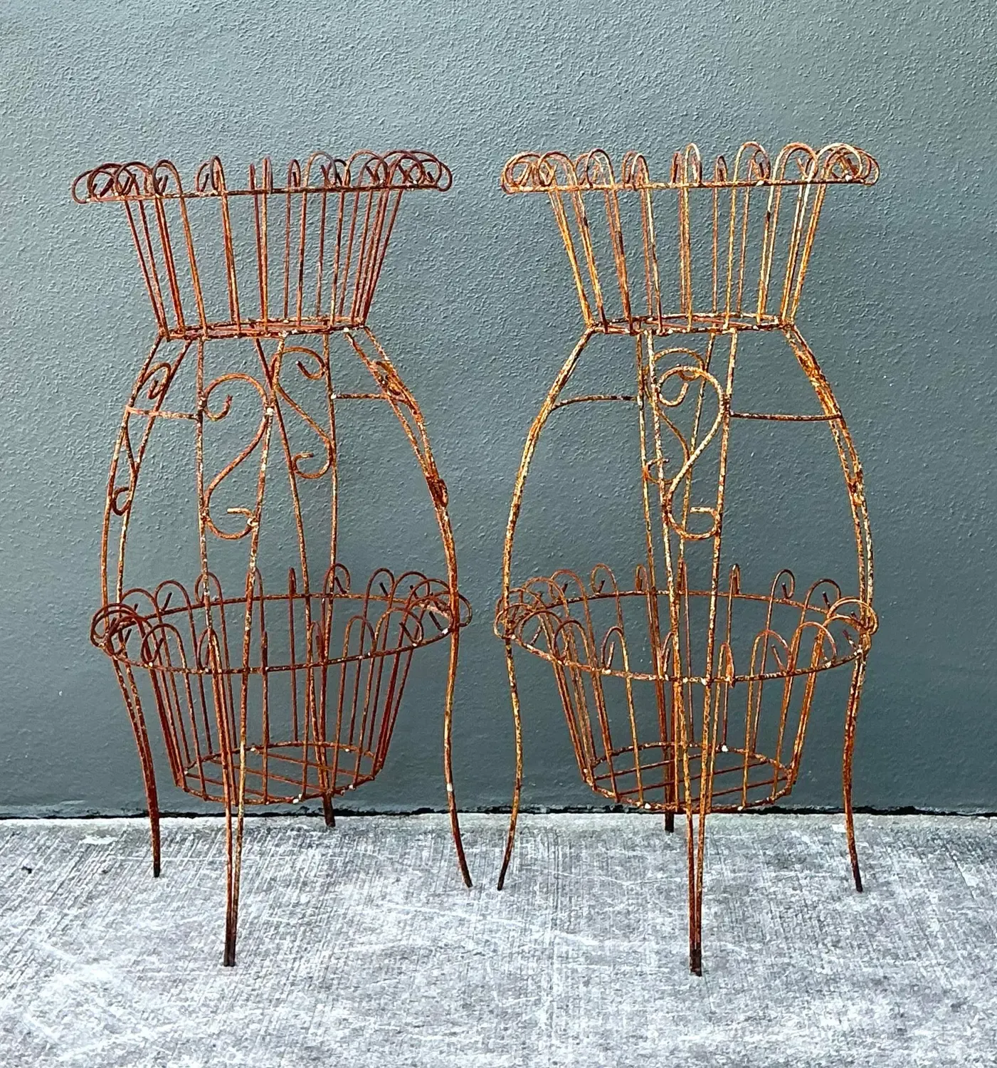 Vintage Distressed Wire Plant Stands - A Pair — additional photo 8
