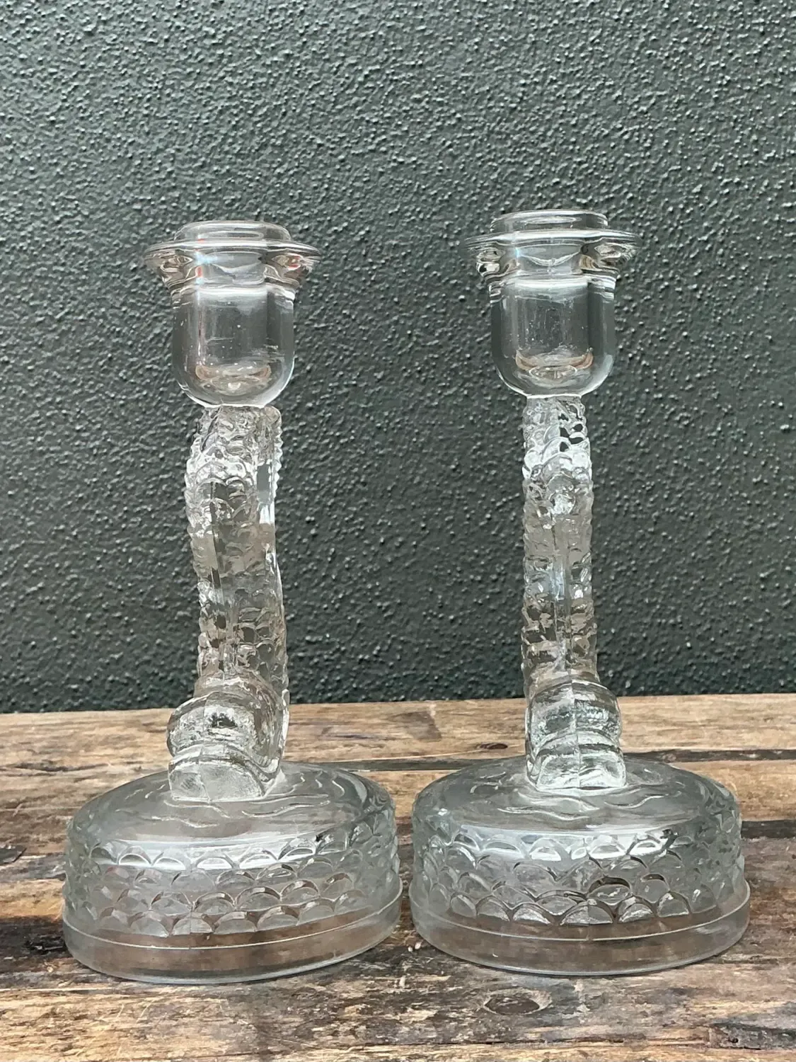 Vintage Dolphin Glass Candlesticks - A Pair — additional photo 2