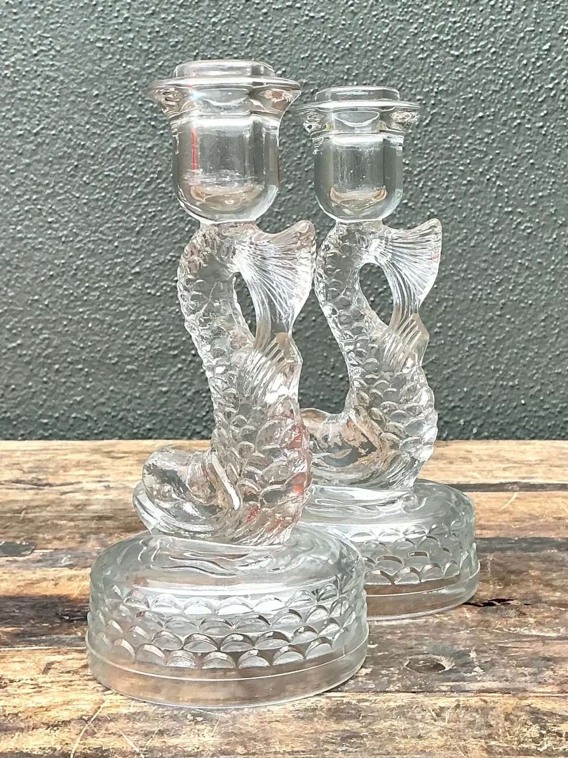 Vintage Dolphin Glass Candlesticks - A Pair — additional photo 3