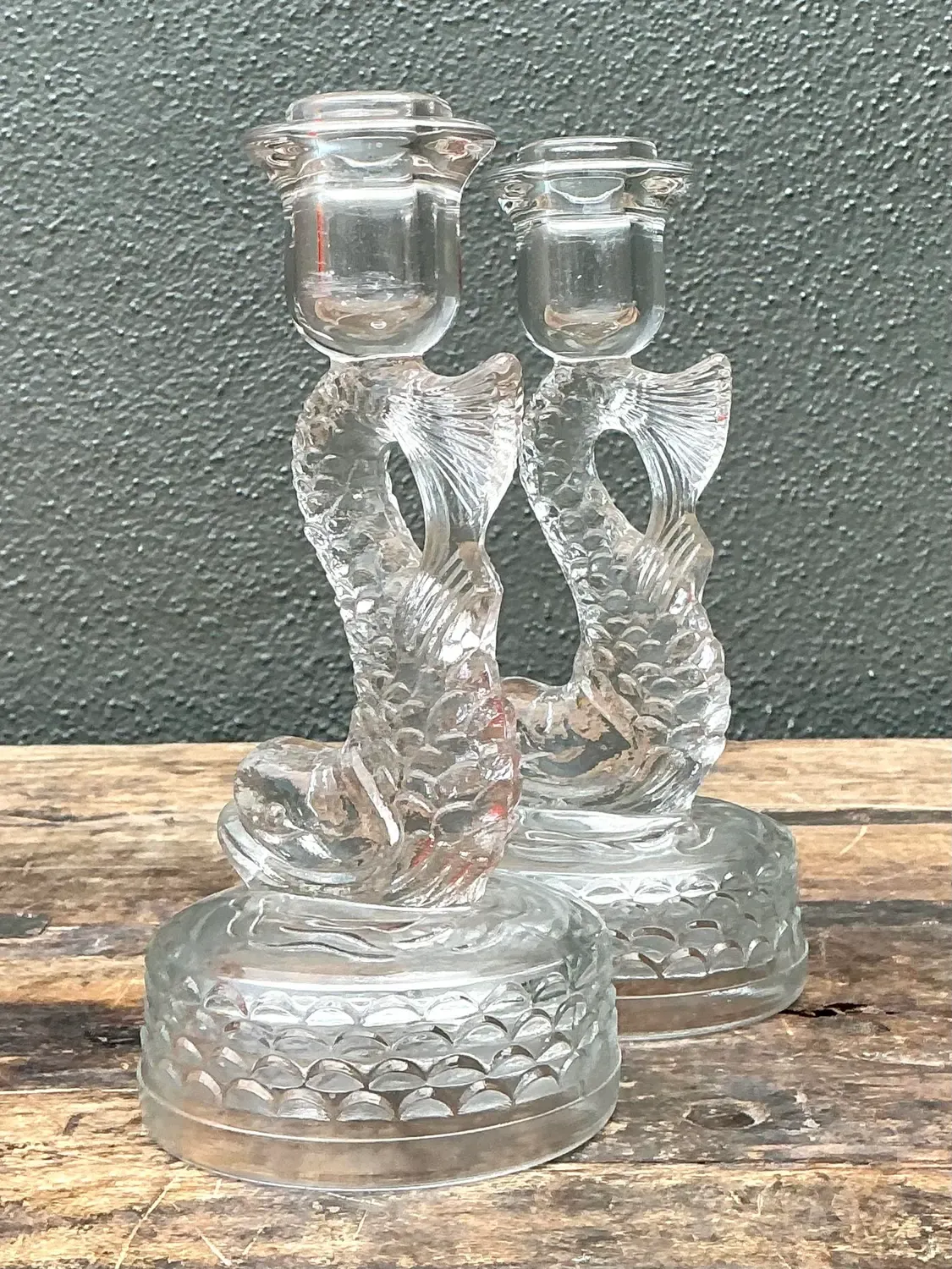 Vintage Dolphin Glass Candlesticks - A Pair — additional photo 4