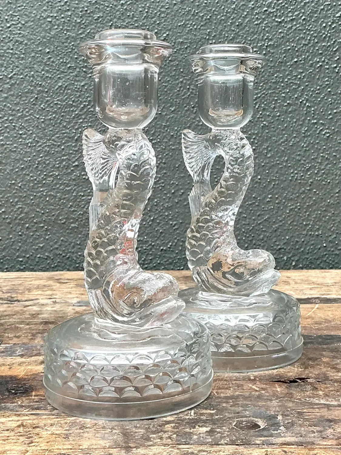 Vintage Dolphin Glass Candlesticks - A Pair — additional photo 6