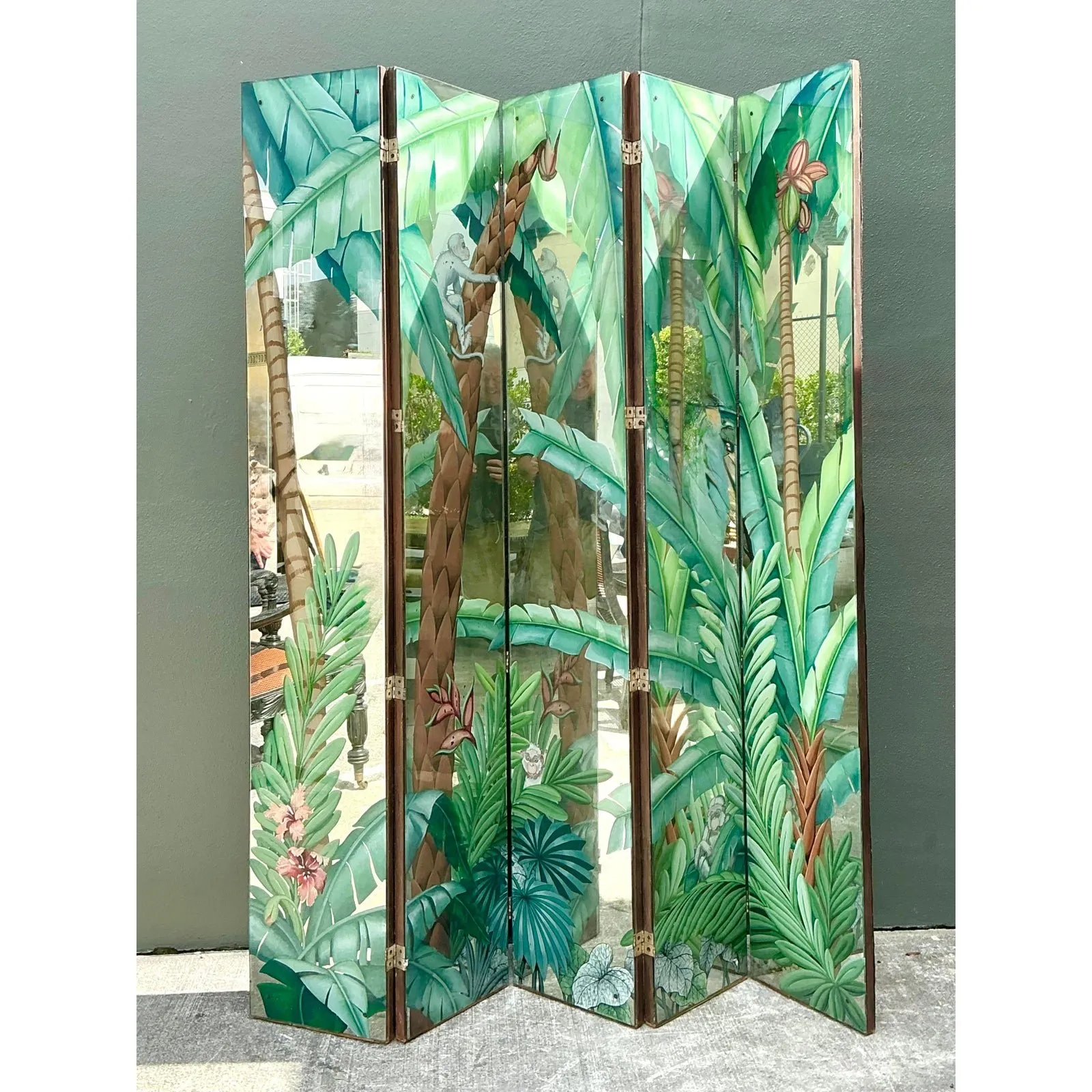 Vintage Eglomise Hand Painted Mirrored Screen