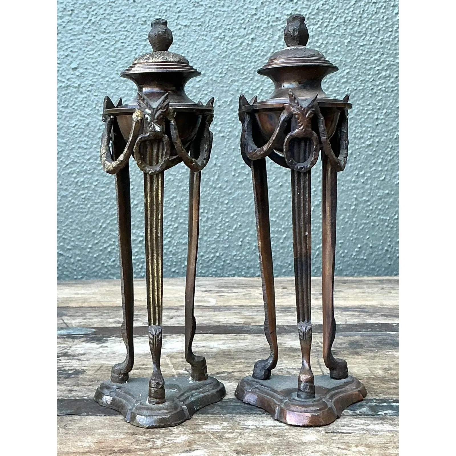 Vintage Egyptian Revival Pedestal Urns - A Pair — additional photo 1