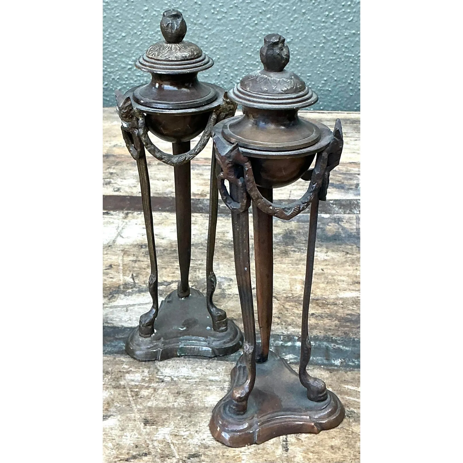 Vintage Egyptian Revival Pedestal Urns - A Pair — additional photo 2