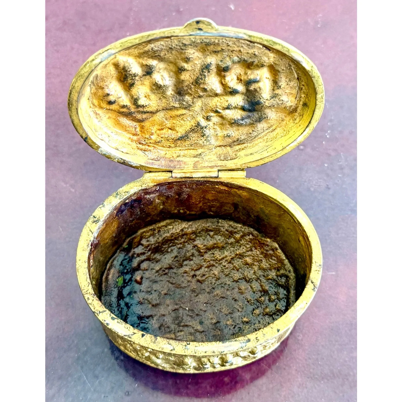 Vintage Embossed Metal Trinket Box With Festive Village Scene — additional photo 1