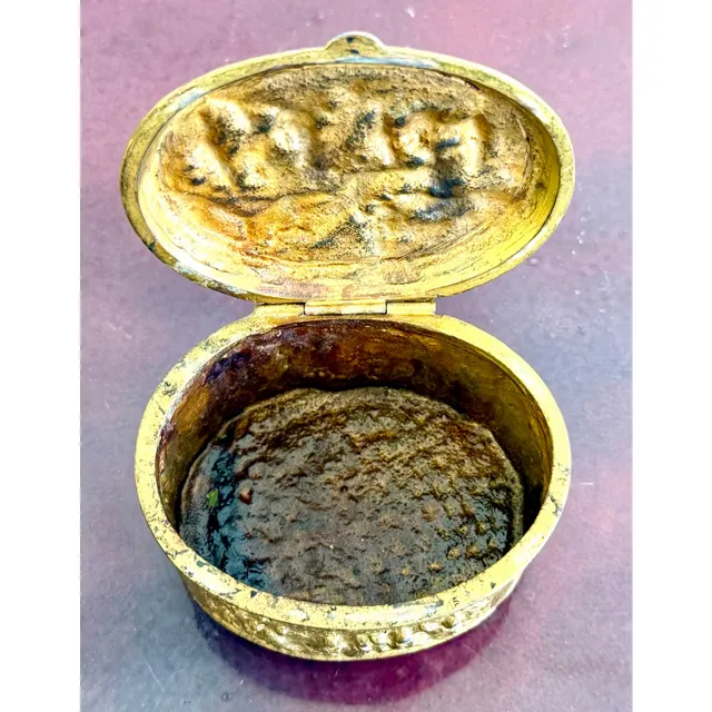 Vintage Embossed Metal Trinket Box With Festive Village Scene — additional photo 1