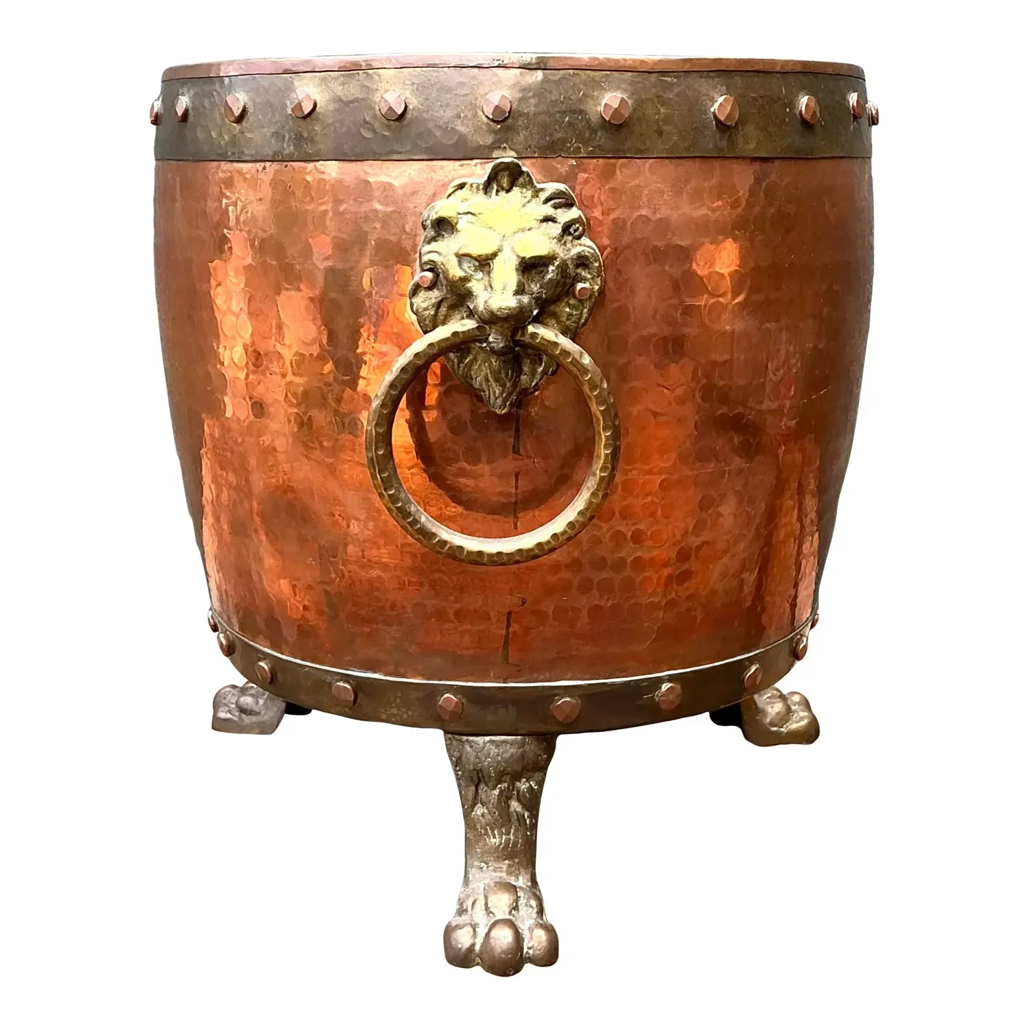 Vintage English Hammered Copper and Brass Paw Foot Planter — additional photo 1