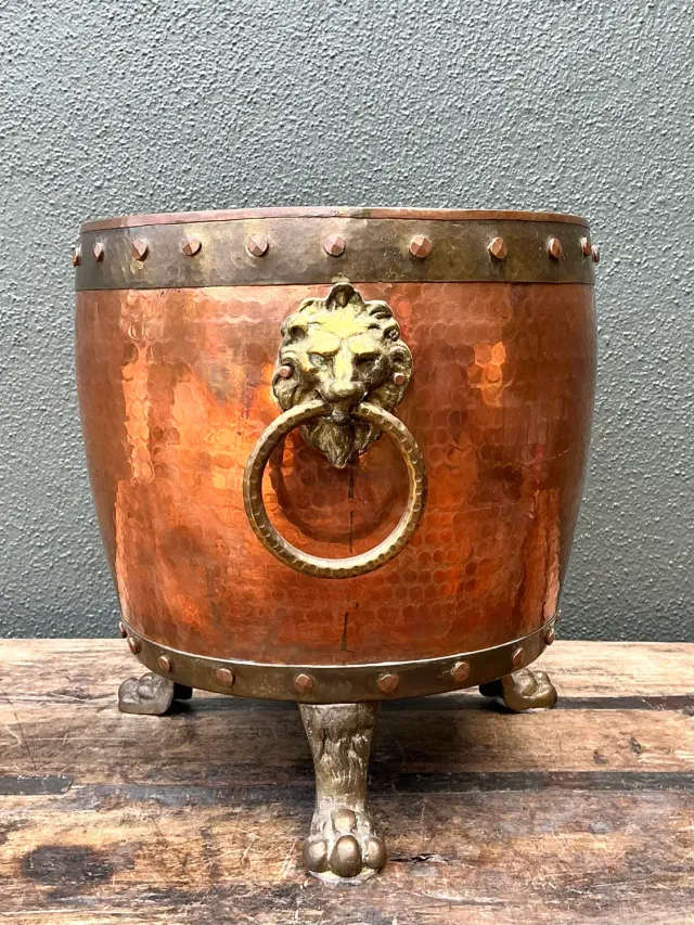 Vintage English Hammered Copper and Brass Paw Foot Planter — additional photo 4