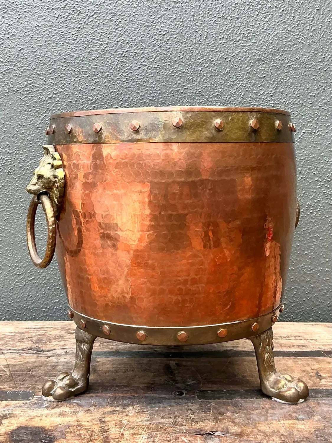 Vintage English Hammered Copper and Brass Paw Foot Planter — additional photo 5