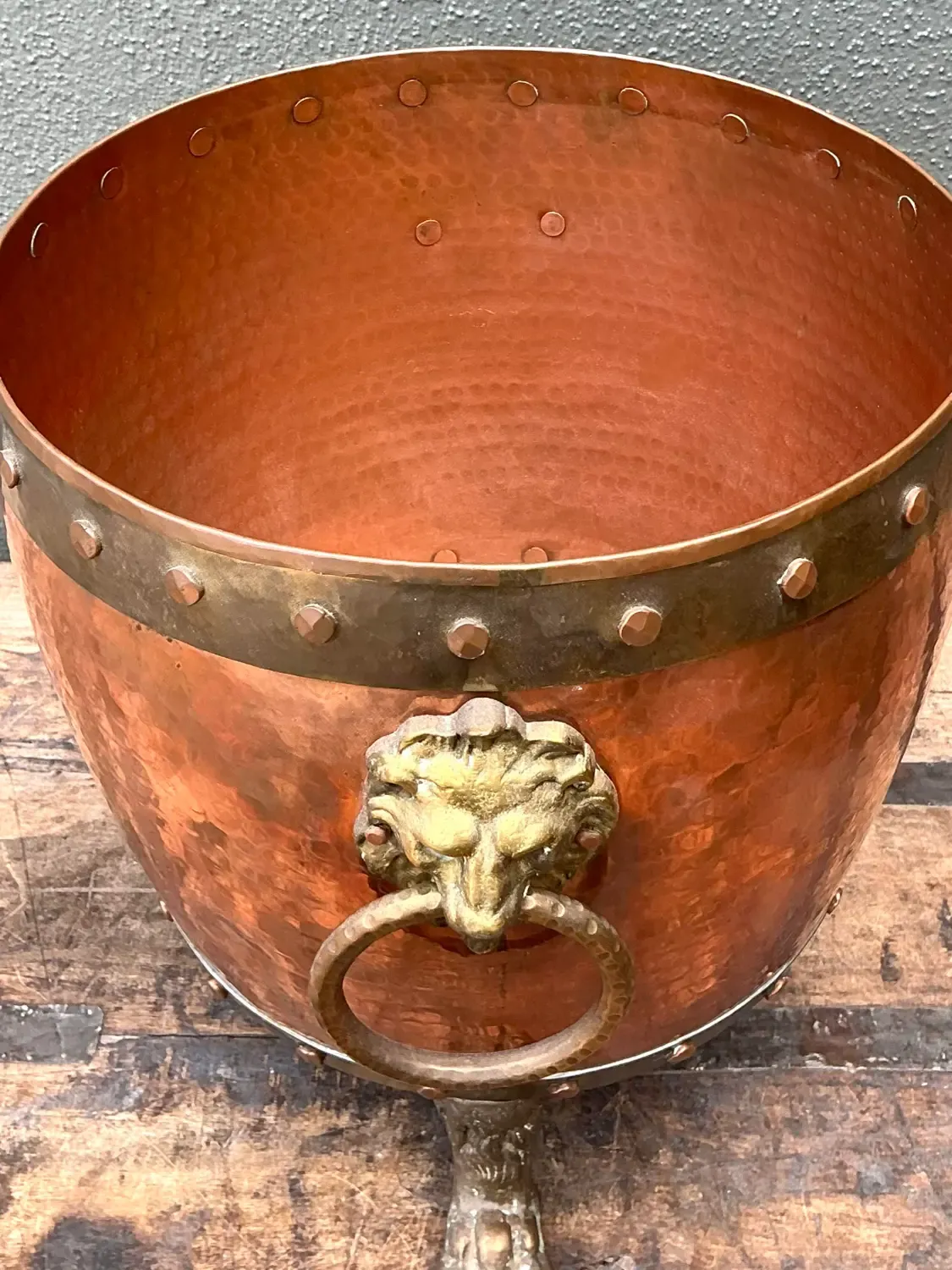 Vintage English Hammered Copper and Brass Paw Foot Planter — additional photo 6