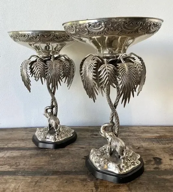 Vintage Engraves PalmTree Epergenes - A Pair