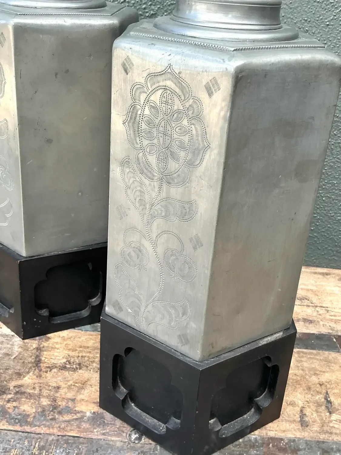 Vintage Etched Metal Lamps - A Pair — additional photo 1