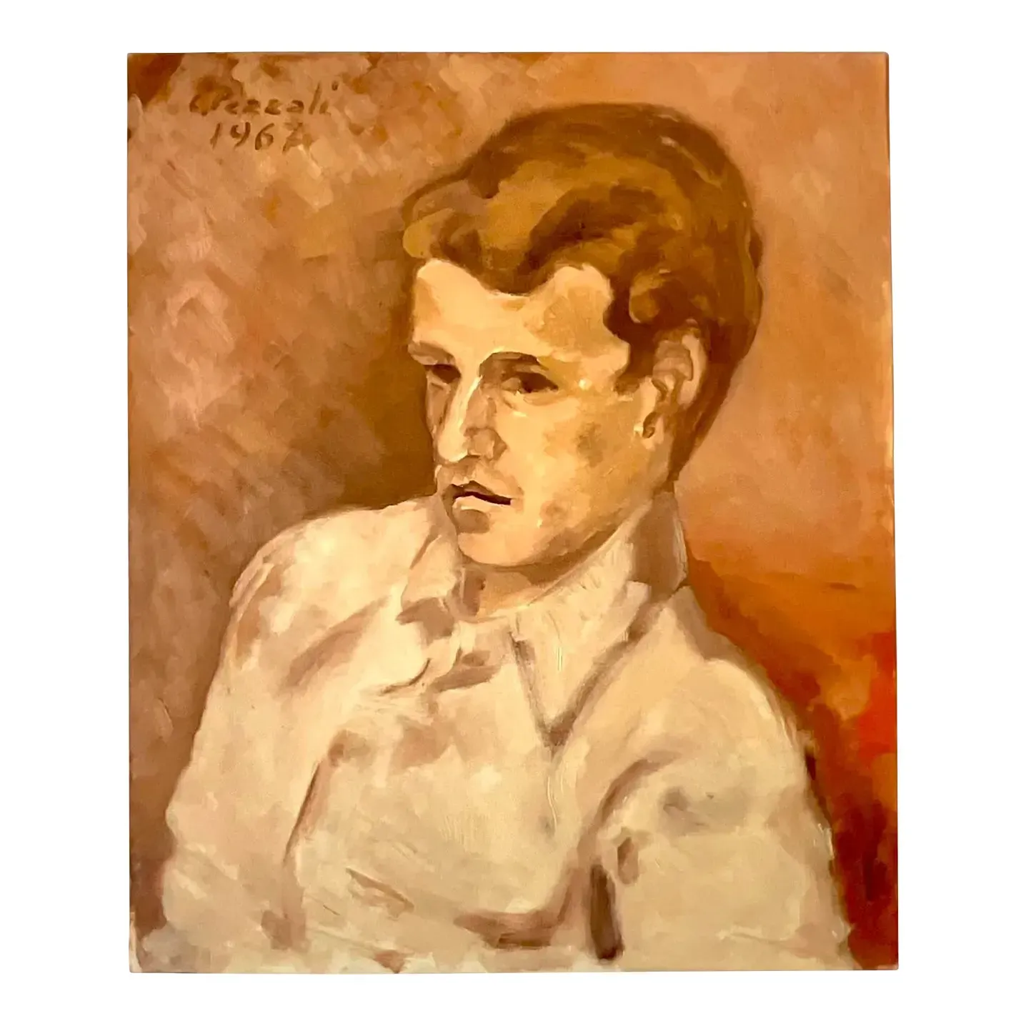 Vintage 1962 Italian Expressionist Signed Male Portrait Oil Painting — additional photo 1
