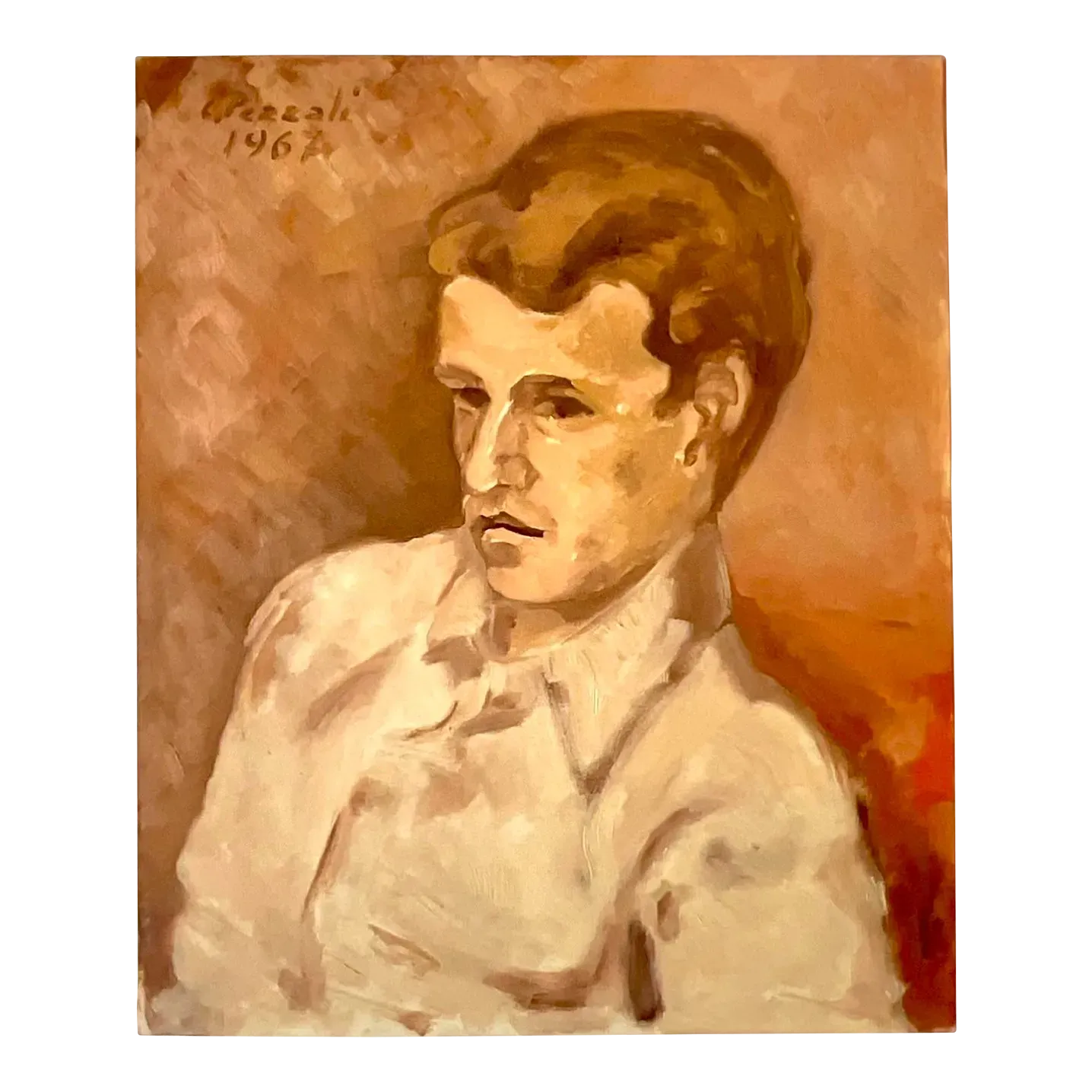 Vintage 1962 Italian Expressionist Signed Male Portrait Oil Painting — additional photo 2