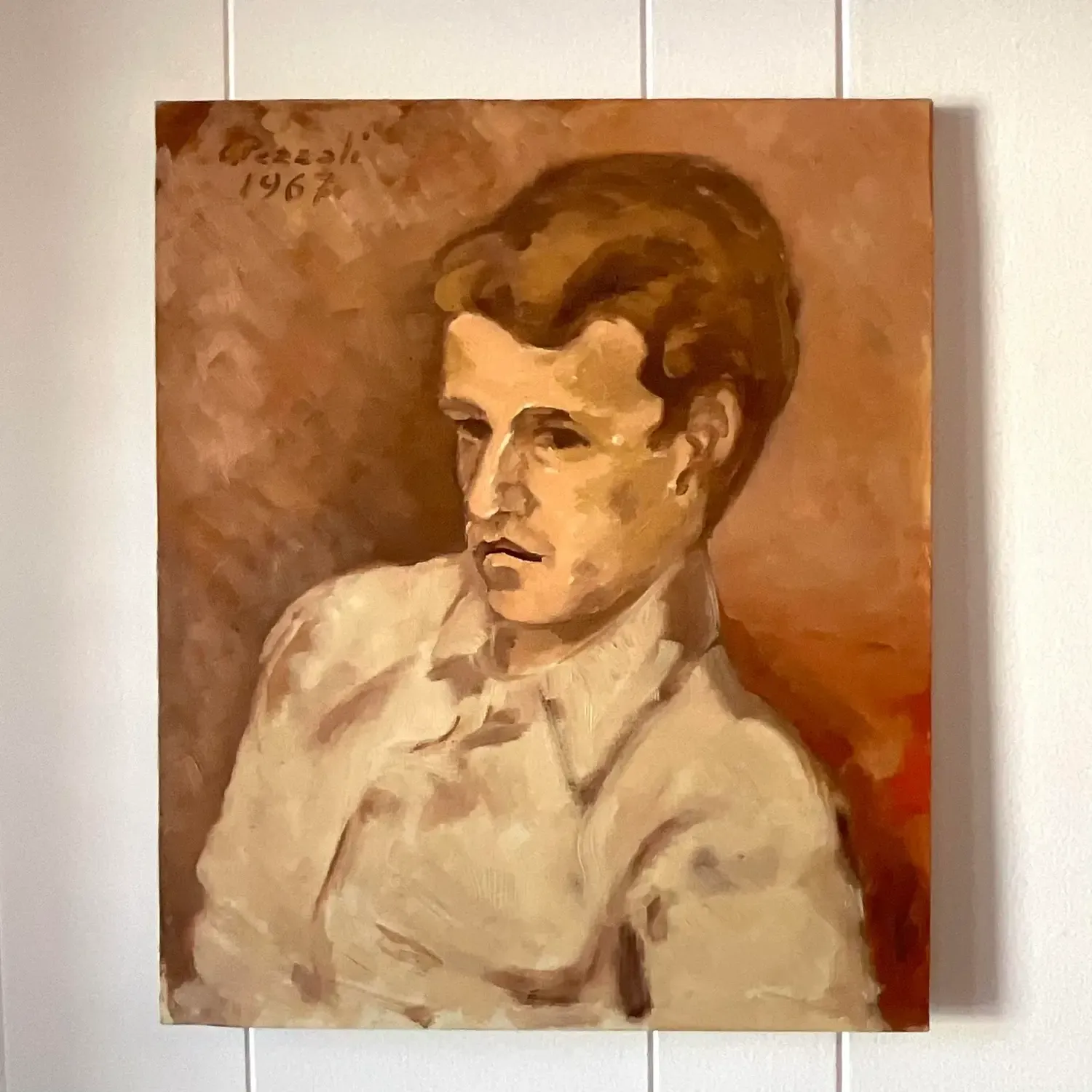 Vintage 1962 Italian Expressionist Signed Male Portrait Oil Painting — additional photo 4