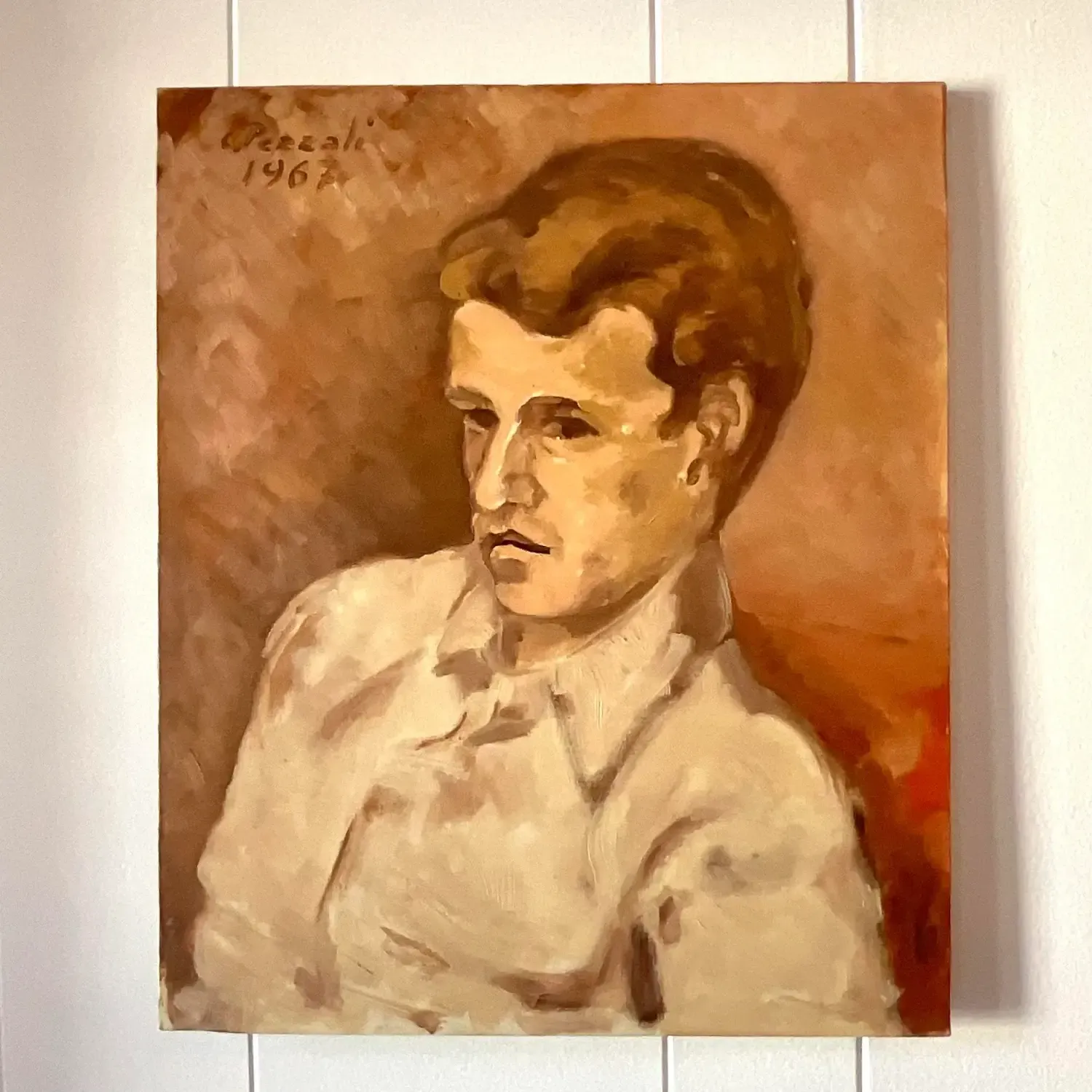 Vintage 1962 Italian Expressionist Signed Male Portrait Oil Painting — additional photo 5