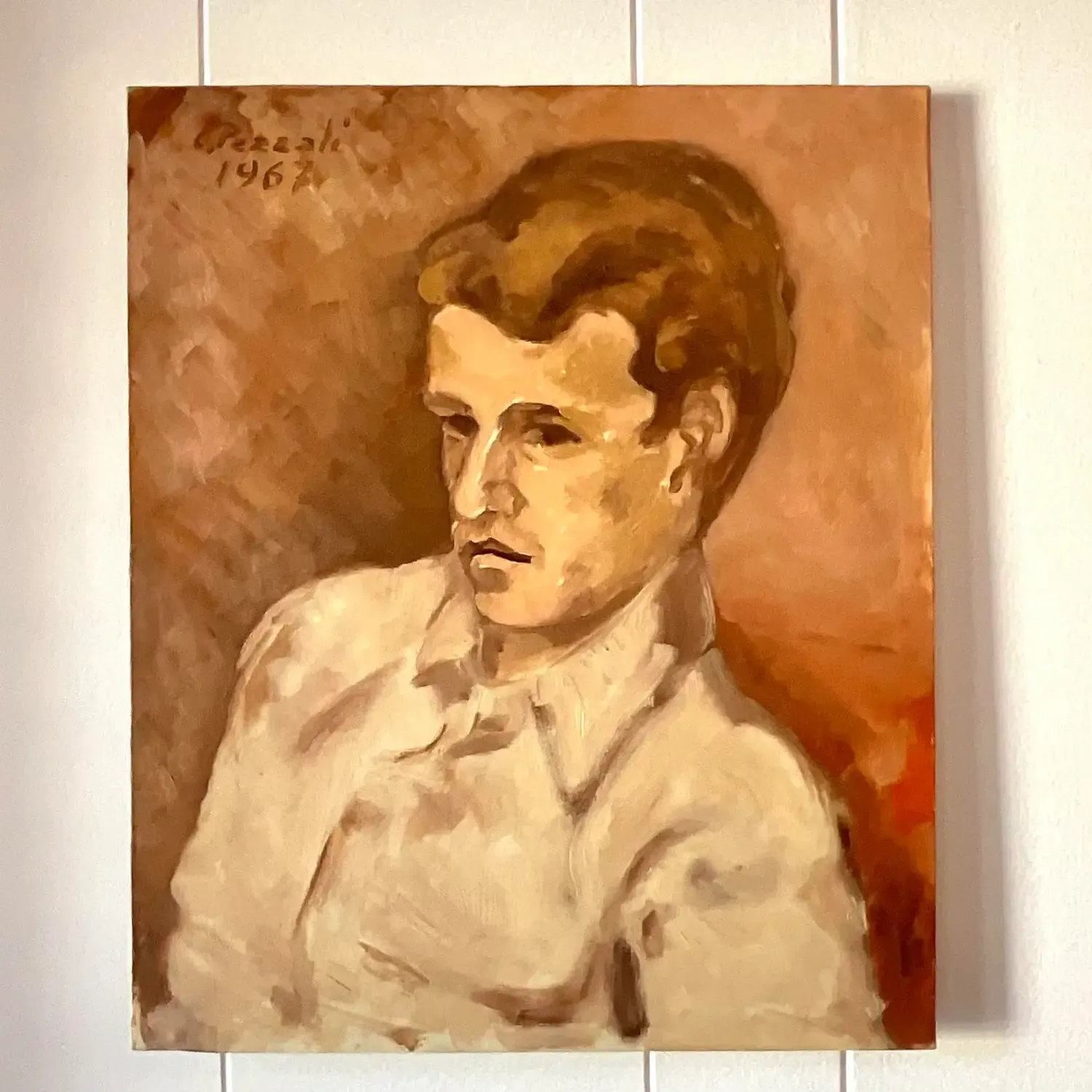 Vintage 1962 Italian Expressionist Signed Male Portrait Oil Painting — additional photo 8