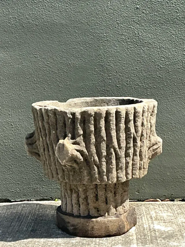 Vintage Faux Bois Cast Concrete Trunk Planter — additional photo 4