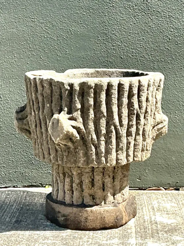 Vintage Faux Bois Cast Concrete Trunk Planter — additional photo 7