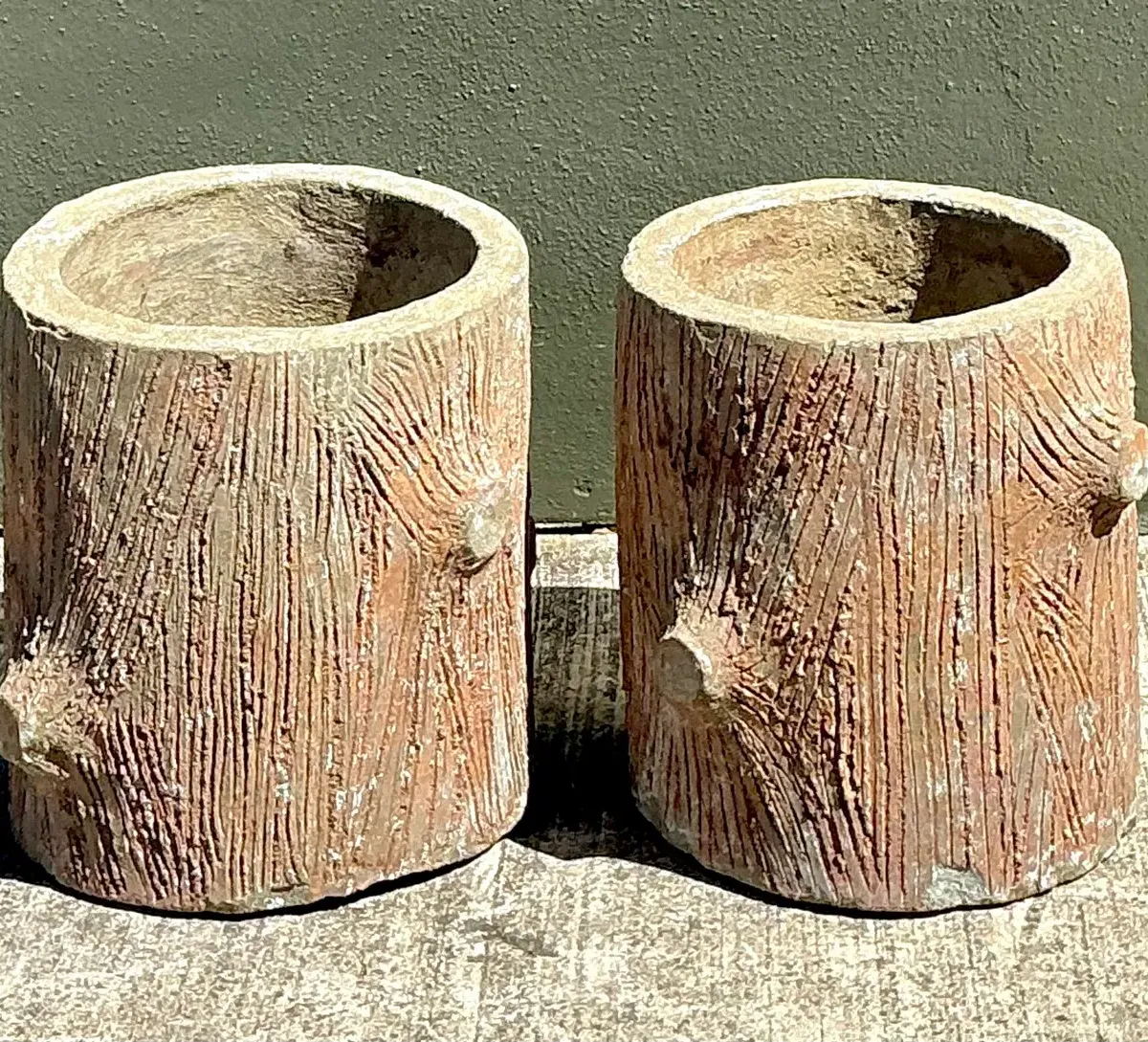 Vintage Faux Bois Concrete Planters