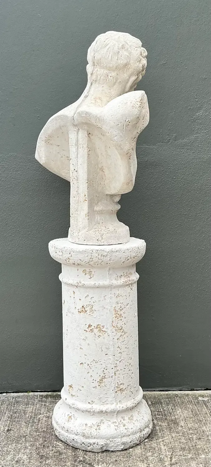 Vintage Faux Coral Cast Plaster Bust of Hermes on Pedestal — additional photo 2