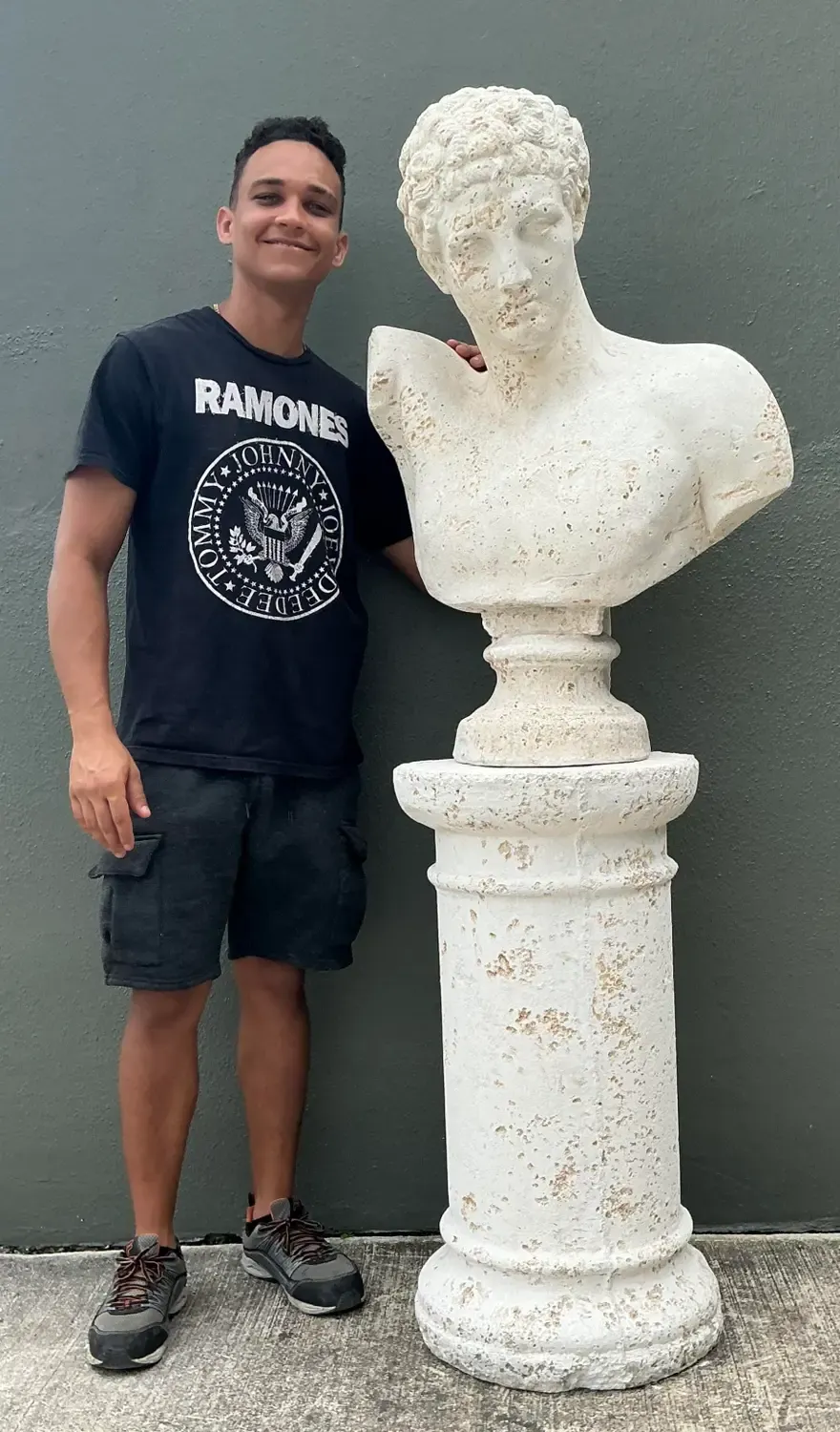 Vintage Faux Coral Cast Plaster Bust of Hermes on Pedestal — additional photo 6