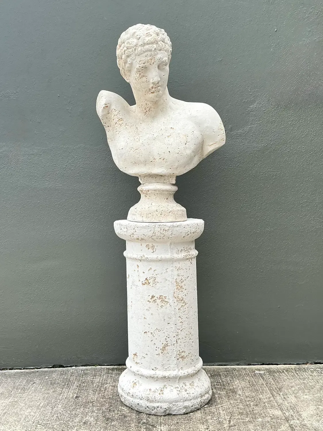 Vintage Faux Coral Cast Plaster Bust of Hermes on Pedestal — additional photo 7